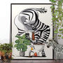 Zebra With Head In Toilet, Funny Bathroom Art, thumbnail 1 of 7