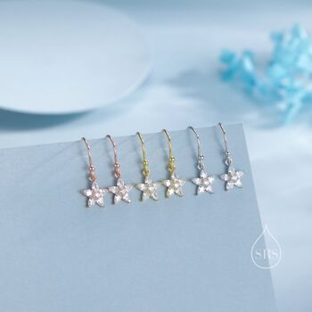 Sterling Silver Dainty Cz Flower Drop Dangle Earrings, 4 of 11