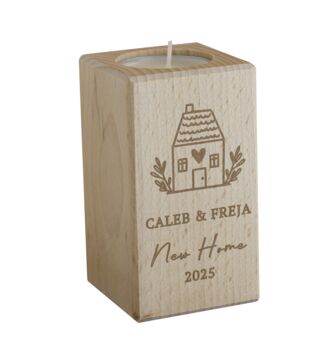 Personalised New Home Wooden Tealight Holder, 3 of 5