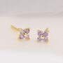 Sterling Silver Amethyst Purple Cz Flower Stud Earrings, thumbnail 2 of 12