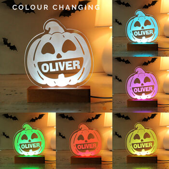 Personalised Pumpkin Wooden LED Light, 3 of 8