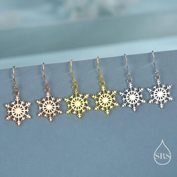 Sterling Silver Snowflake Drop Hook Earrings, 7 of 11