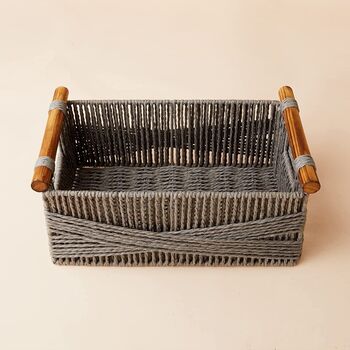 Set Of Two Woven Baskets With Wood Handles, 2 of 4