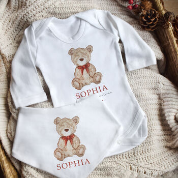 Personalised My First Christmas Bear Baby Outfit, 4 of 5