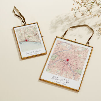 Personalised Vintage Map Picture With Stitched Heart, 2 of 6