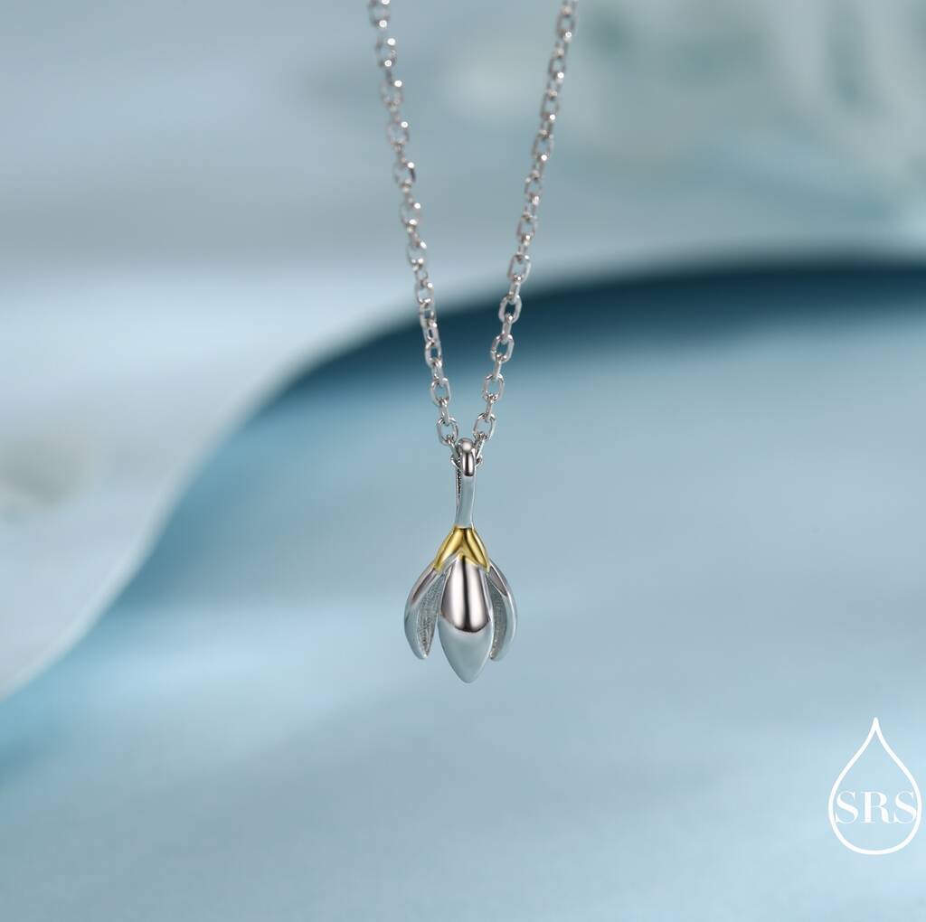 Snowdrop Flower Pendant Necklace In Sterling Silver, 1 of 9