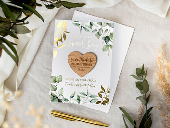 Save The Date Magnet With A Botanical Gold Foil Card, 3 of 9