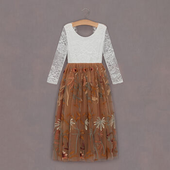 Chantilly Lace Burnt Orange Embroidered Flower Girl Wedding Dress, 4 of 8