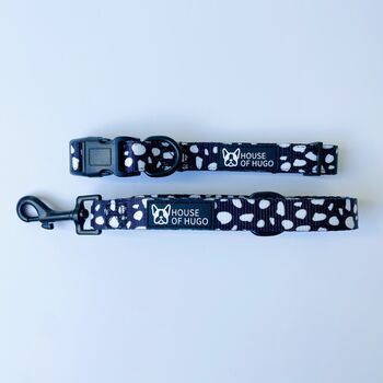 Black White Dotty Spot Puppy Dog Collar And Lead Set, 5 of 7