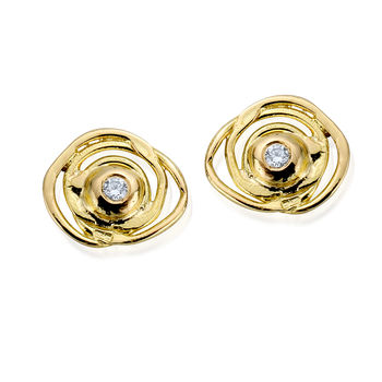 Gold And Diamond Swirly Stud Earrings, 3 of 5
