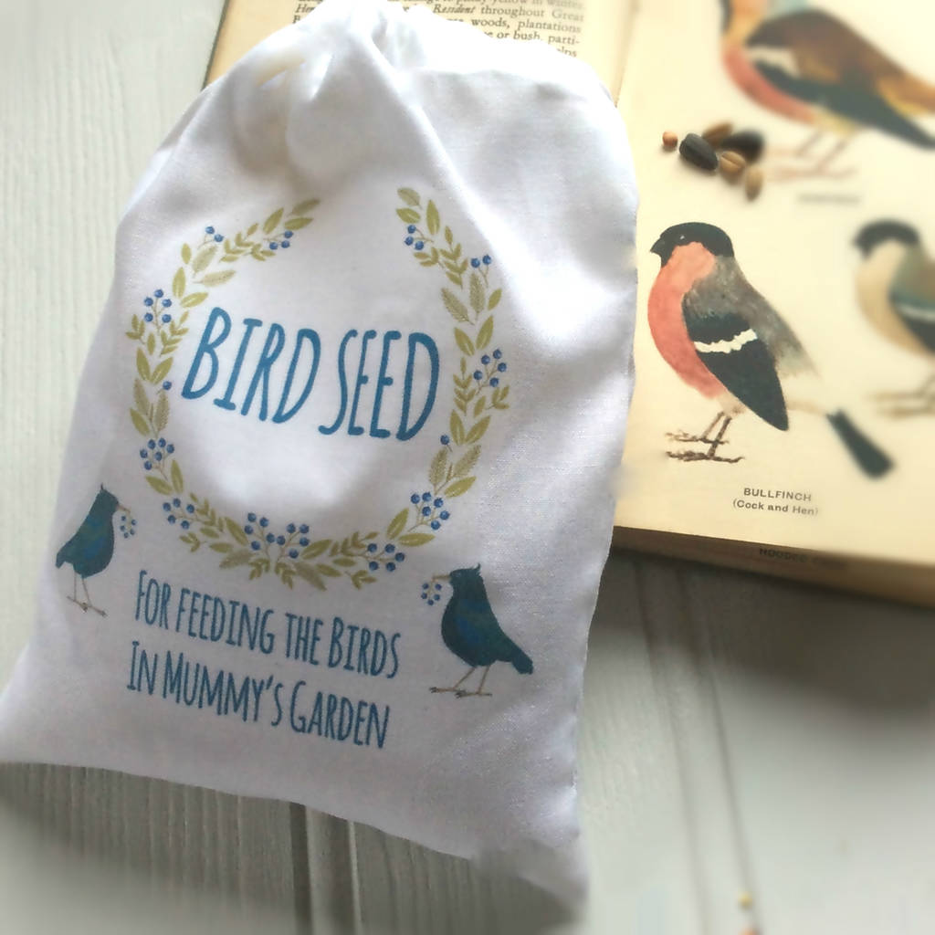 Personalised Cotton Bag Filled With Wild Bird Seed, 1 of 3