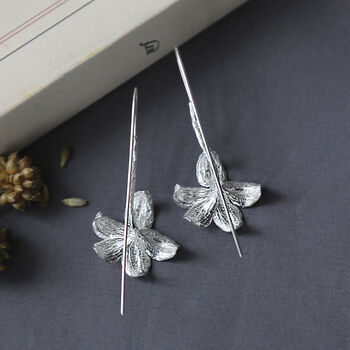 Sterling Silver Blooming Lily Statement Drop Earrings, 3 of 6