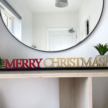 Merry Christmas Wooden Standing Sign With Stand, 2 of 6