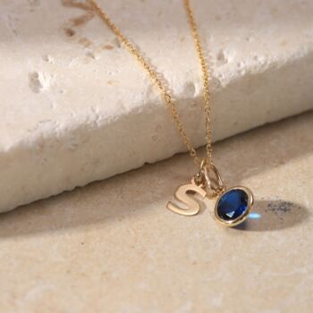 Yellow Gold Initial And Cz Birthstone Necklace, 2 of 11
