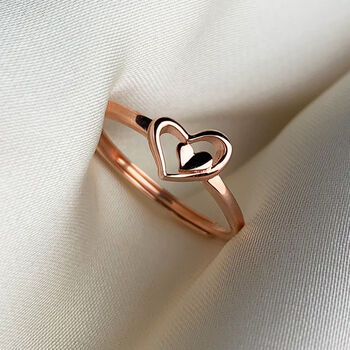 Sterling Silver Nesting Hearts Adjustable Ring, 4 of 6
