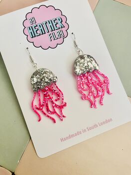 Jellyfish Glitter Resin Earrings / Fun Statement Earrings / Gift For Under The Sea And Ocean Lovers, 4 of 12