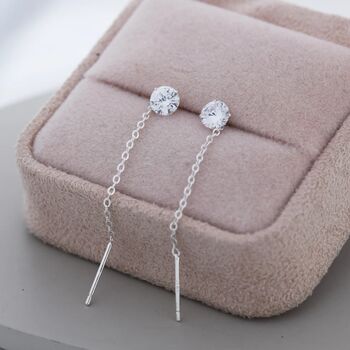 Cz Crystal Threader Earrings In Sterling Silver, 3 of 11