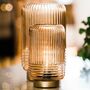 Cordless Tan Ribbed Glass Lamps, thumbnail 3 of 6