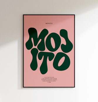 Mojito Print | Cocktail Poster | Wall Art | A5 A4 A3 | Bold | Typographic | Drink | Bar | Print | Groovy |, 6 of 8