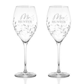Personalised Set Of Two Floral Crystal Wine Glasses, 5 of 8