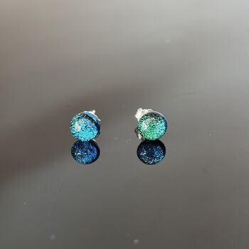 Green Sparkly Fused Glass Sterling Silver Stud Earrings, 5 of 9