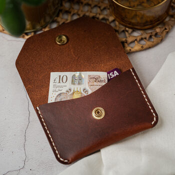 Personalised Handcrafted Leather Wallet Press Stud, 2 of 8