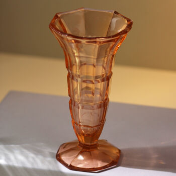 Vintage Mid Century Art Deco Glass Vase Peachy Pink, 2 of 2