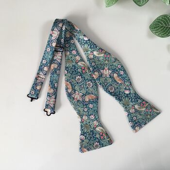 Liberty Self Tie Bow Tie , Green Strawberry Thief Print, 7 of 10