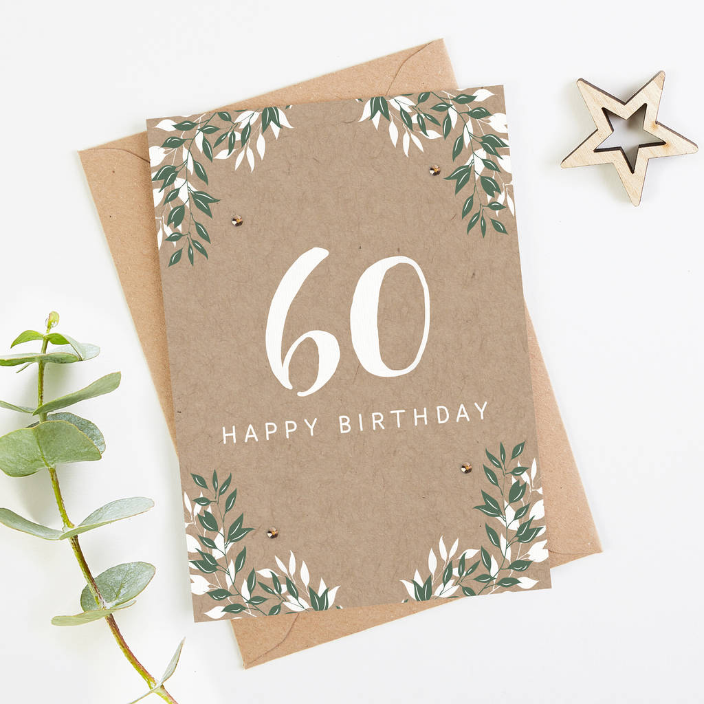 60th Birthday Card Botanical Kraft By LOOM Weddings ...