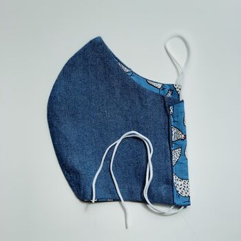 Face Mask Hen/Denim Cotton Hand Made In London, 5 of 5