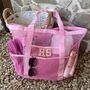 Personalised Lacey Patch Pocket Net Mesh Tote Beach Bag, thumbnail 1 of 12