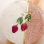 Pink Flower Statement Drop Earrings For Her, thumbnail 2 of 12