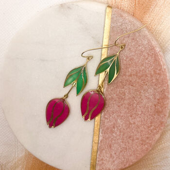 Pink Flower Statement Drop Earrings For Her, 2 of 12