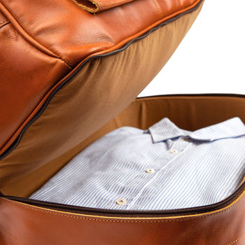 Personalised Tan Leather Holdall With Shirt Compartment, 7 of 10