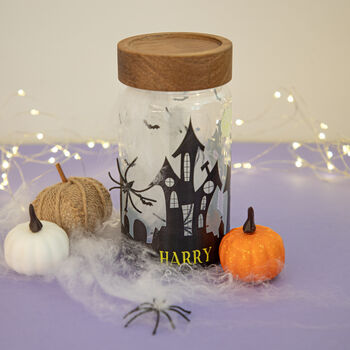 Personalised Halloween Haunted House Glass Storage Jar, 2 of 7