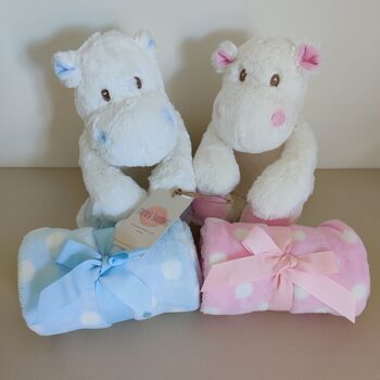 Personalised Hippo Plush Toy With Folded Baby Blanket, 3 of 5