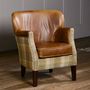 Curved Back Armchair Vintage Leather Or Tweed, thumbnail 2 of 12