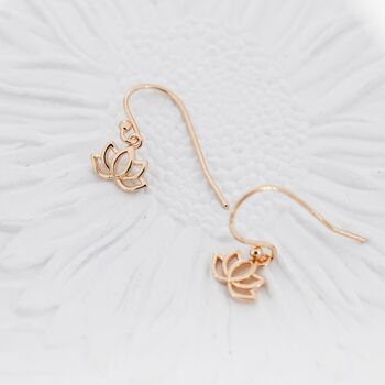 Sterling Silver Lotus Flower Drop Hook Earrings, 6 of 11