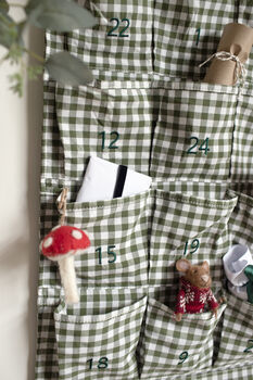 Personalised Green Gingham Advent Calendar Embroidered, 6 of 12