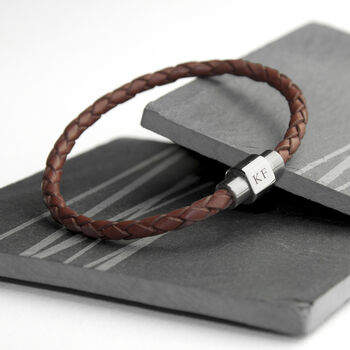 Personalised Men's Burnt Sienna Woven Leather Bracelet, 4 of 6