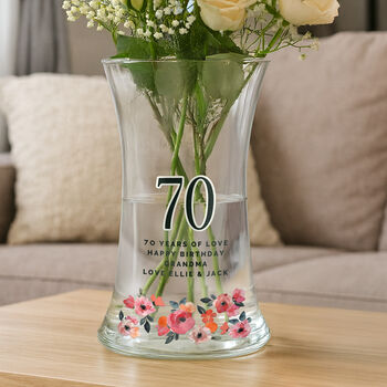 Birthday Gifts For Women Personalised Glass Flower Vase Milestone Age, 2 of 5