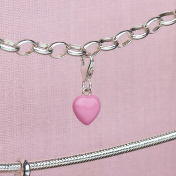 Sterling Silver Pink Enamelled Heart Charm, 3 of 7