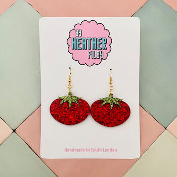 Small Red Tomato Glitter Resin Earrings / Tomato Girl Aesthetic / Mediterranean Style Earrings / Gift For Foodies, 2 of 6
