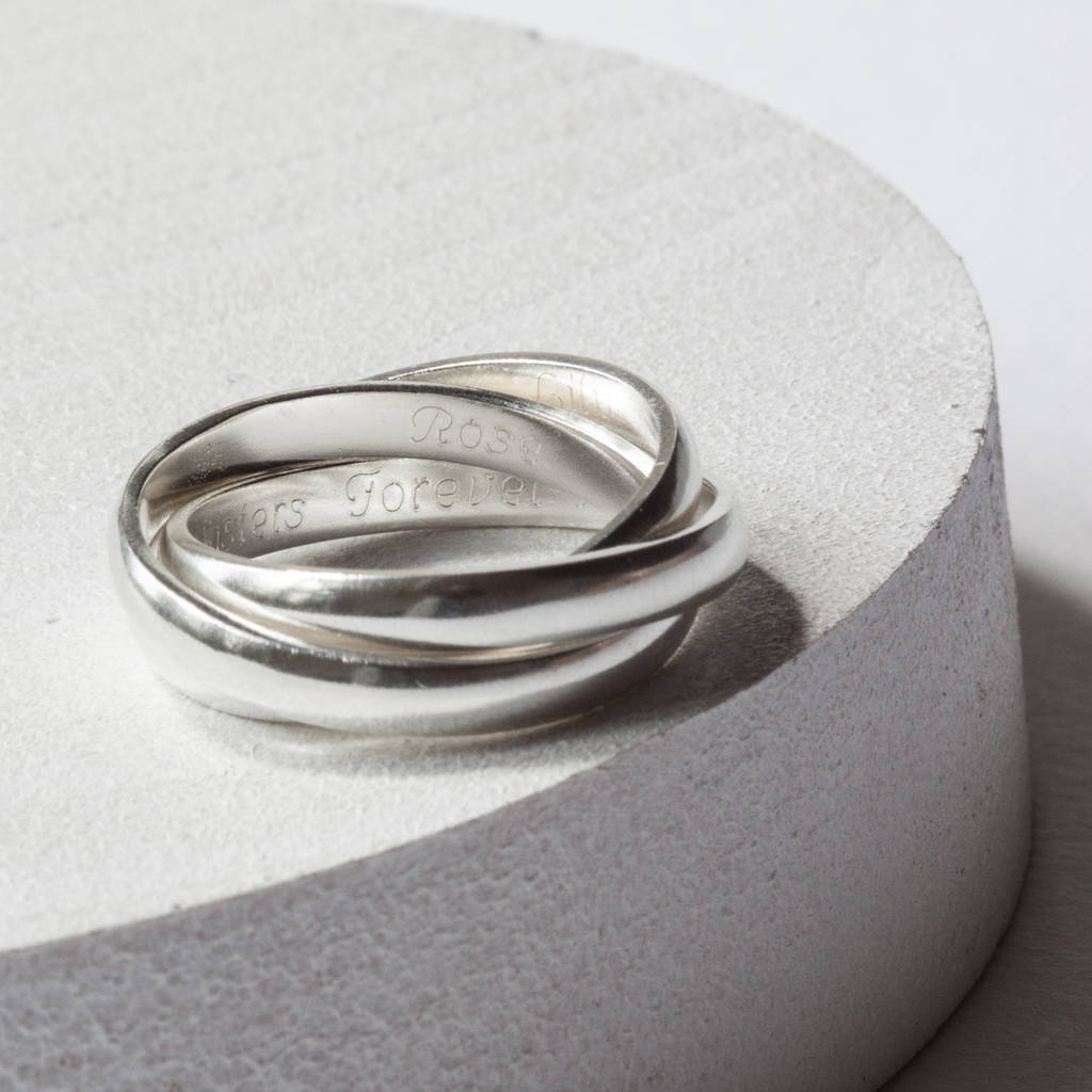 personalised sterling silver triple linked ring by the jewellery