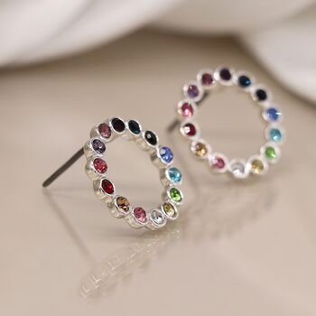 Twinkling Silver Plated Rainbow Halo Stud Earrings, 2 of 5