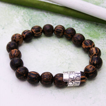 Personalised Men's Scroll Bracelet With Palm Wood, 7 of 10