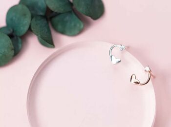 Rose Plated Or Sterling Silver Tiny Heart Drop Earrings, 2 of 7