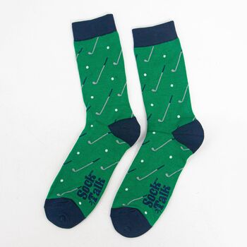 Men's Bamboo Socks Green Golf Ball And Club, 2 of 6