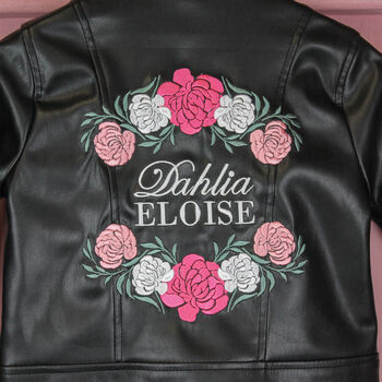 Custom Name Kid Flower Girl Leather Jacket, 5 of 7