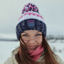 Navy Pink Reflective Super Bobble Hat, thumbnail 1 of 7